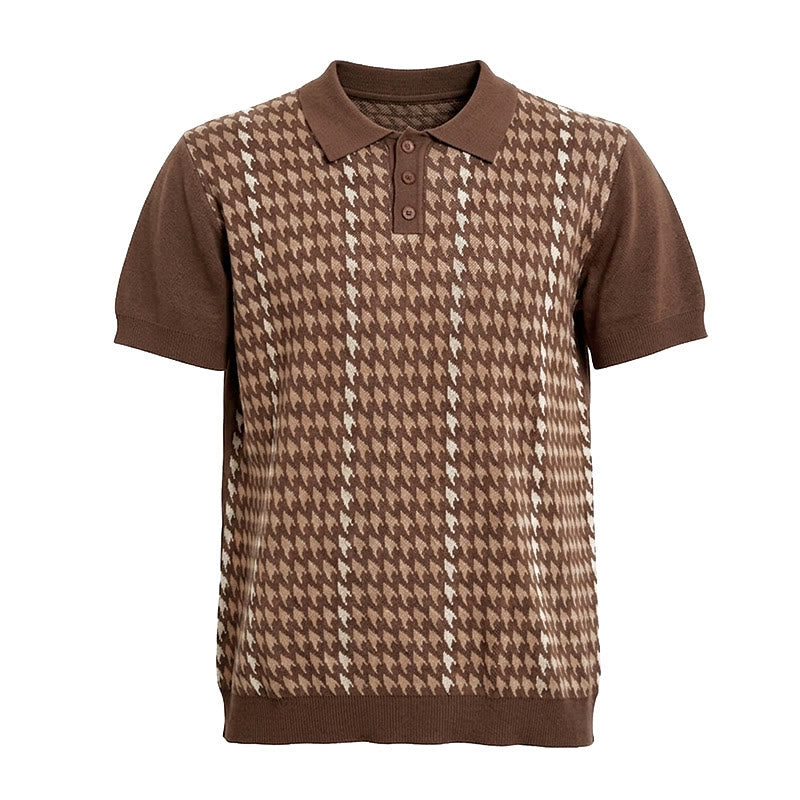 Polo à manches courtes en maille à motif pied-de-poule pour homme - image 12