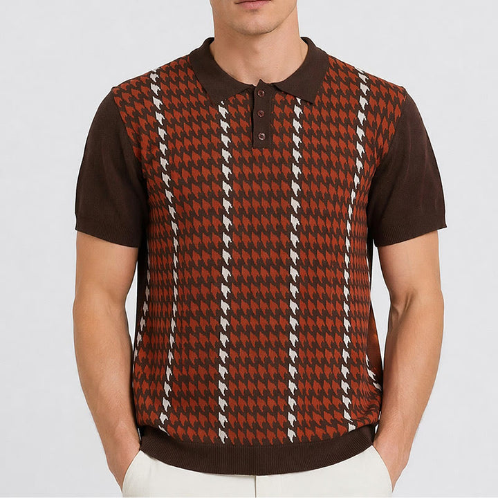 Polo à manches courtes en maille à motif pied-de-poule pour homme - image 1