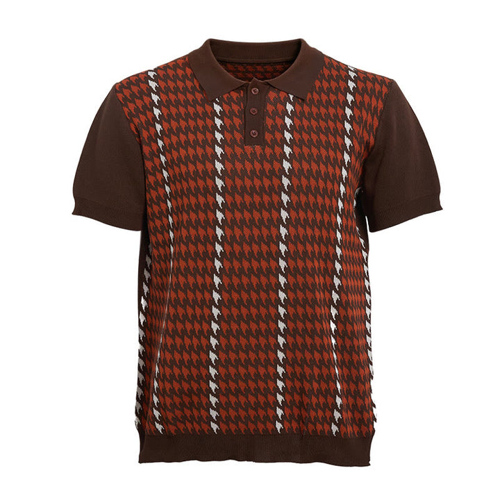 Polo à manches courtes en maille à motif pied-de-poule pour homme - image 10