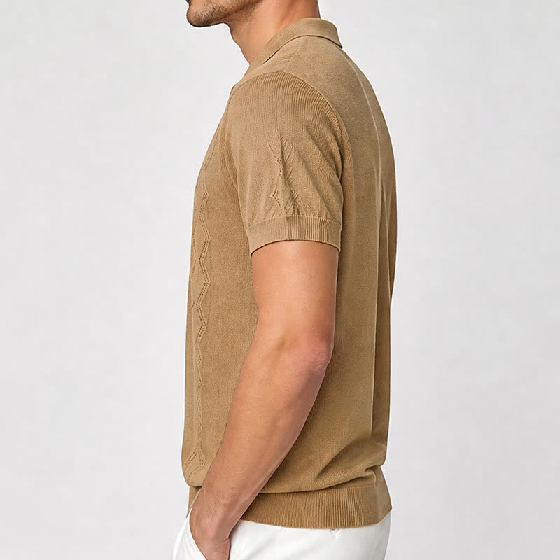 Polo à manches courtes et demi-zip pour homme, en maille géométrique - image 2