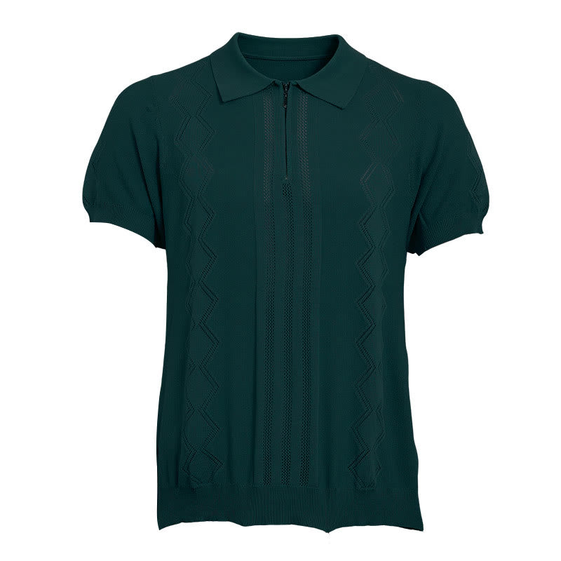 Polo à manches courtes et demi-zip pour homme, en maille géométrique - image 13