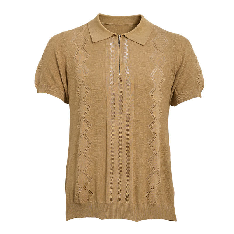 Polo à manches courtes et demi-zip pour homme, en maille géométrique - image 11