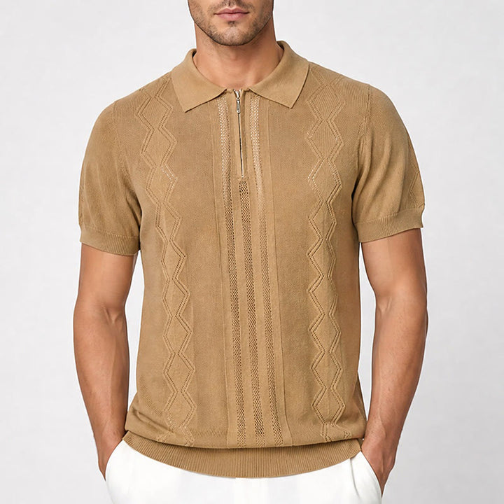 Polo à manches courtes et demi-zip pour homme, en maille géométrique - image 1