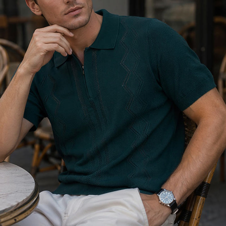 Polo à manches courtes et demi-zip pour homme, en maille géométrique - Vert - 3XL - image 4