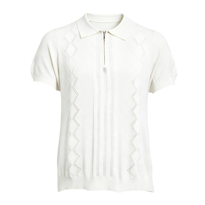 Polo à manches courtes et demi-zip pour homme, en maille géométrique - image 14