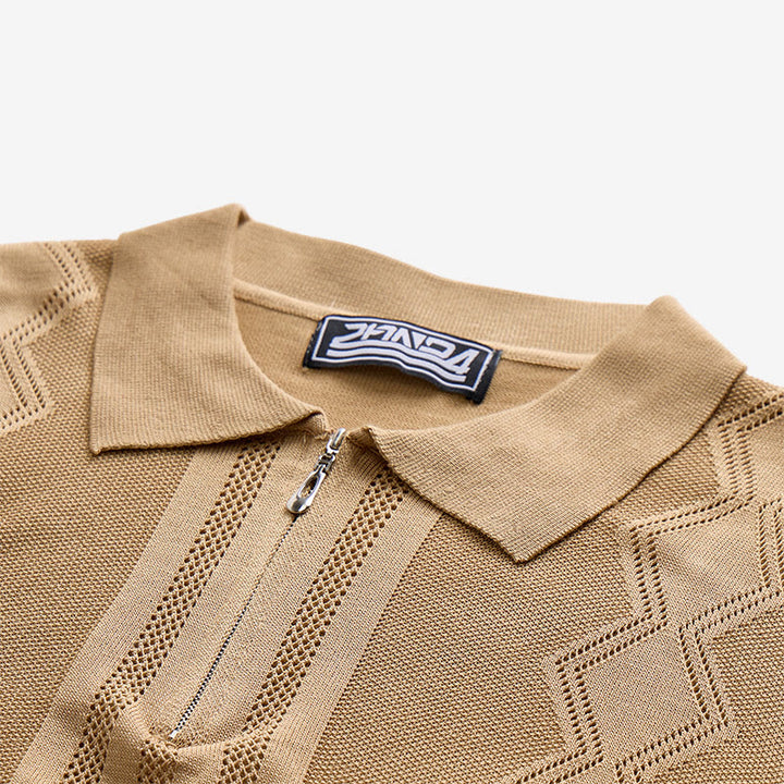 Polo à manches courtes et demi-zip pour homme, en maille géométrique - image 6