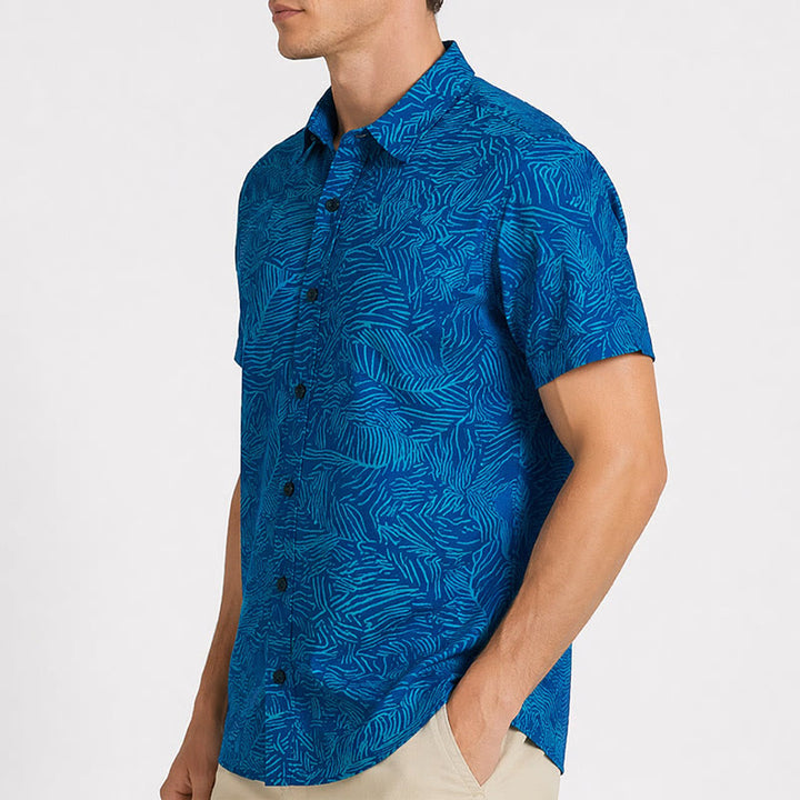 Chemise à manches courtes pour homme, imprimé abstrait turquoise, idéale pour les vacances d'été. - image 2