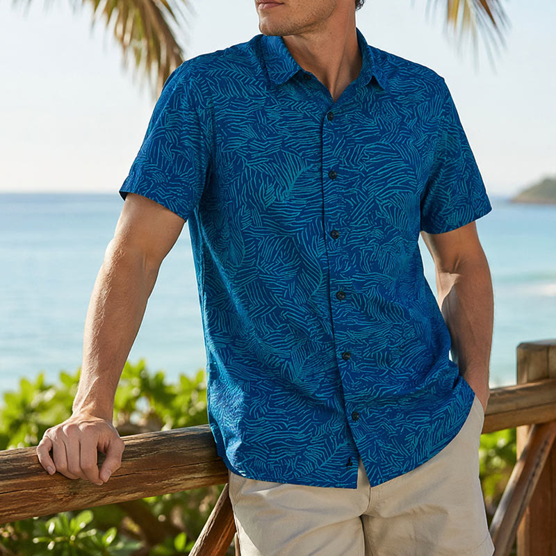 Chemise à manches courtes pour homme, imprimé abstrait turquoise, idéale pour les vacances d'été. - Bleu - 5XL - image 0