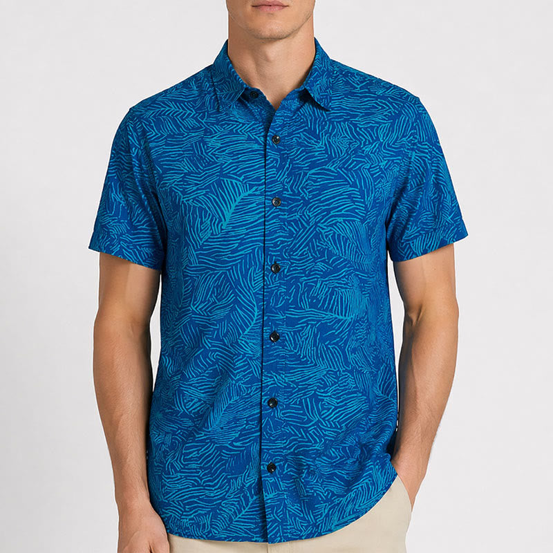 Chemise à manches courtes pour homme, imprimé abstrait turquoise, idéale pour les vacances d'été. - image 1