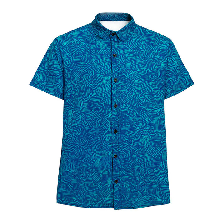 Chemise à manches courtes pour homme, imprimé abstrait turquoise, idéale pour les vacances d'été. - image 9