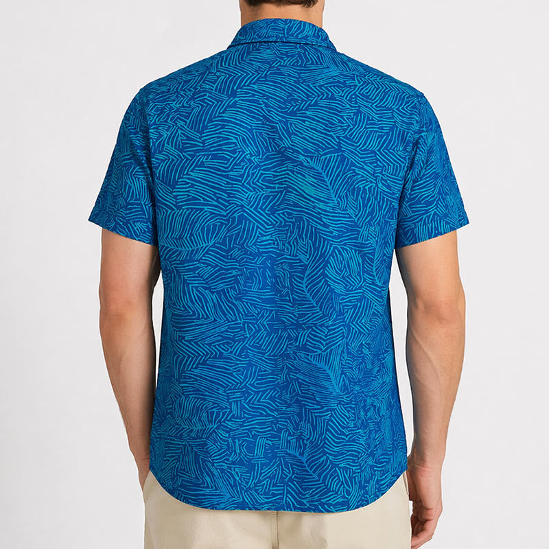 Chemise à manches courtes pour homme, imprimé abstrait turquoise, idéale pour les vacances d'été. - image 3