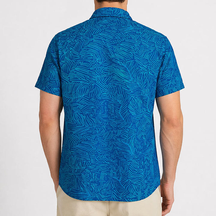 Chemise à manches courtes pour homme, imprimé abstrait turquoise, idéale pour les vacances d'été. - image 3