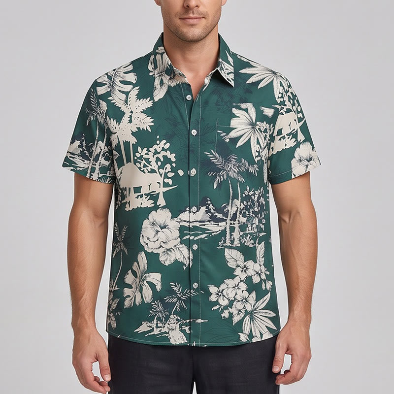Chemise à manches courtes boutonnée à imprimé floral hawaïen pour homme - image 1