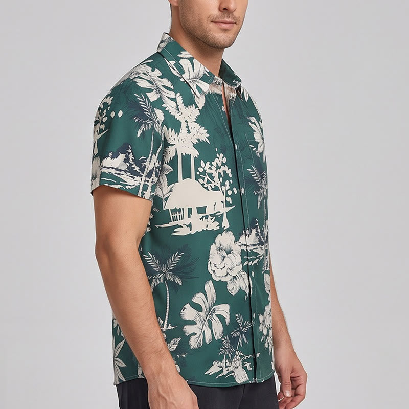 Chemise à manches courtes boutonnée à imprimé floral hawaïen pour homme - image 2