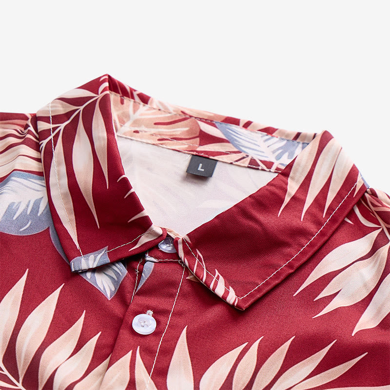 Chemise à manches courtes pour homme, imprimé feuilles tropicales rouges éclatantes, idéale pour les fêtes - image 4