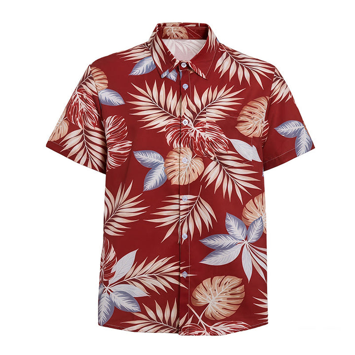 Chemise à manches courtes pour homme, imprimé feuilles tropicales rouges éclatantes, idéale pour les fêtes - image 9