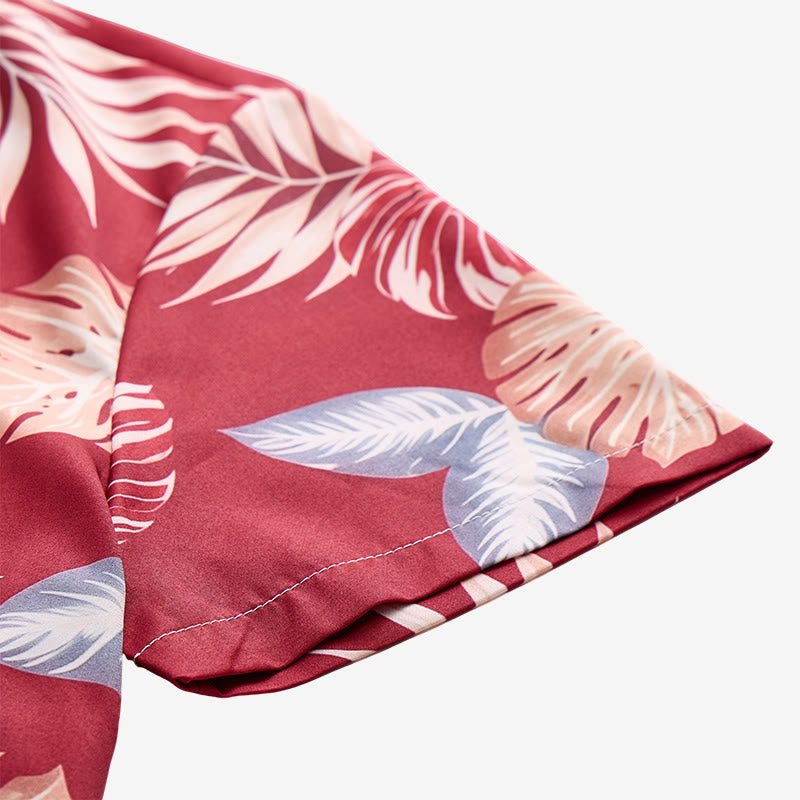 Chemise à manches courtes pour homme, imprimé feuilles tropicales rouges éclatantes, idéale pour les fêtes - image 8