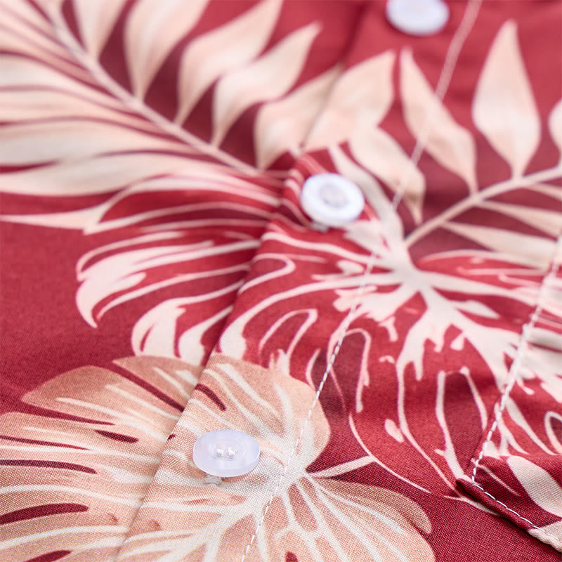 Chemise à manches courtes pour homme, imprimé feuilles tropicales rouges éclatantes, idéale pour les fêtes - image 5