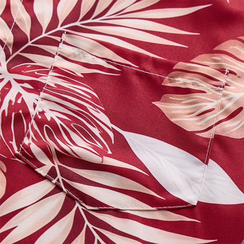 Chemise à manches courtes pour homme, imprimé feuilles tropicales rouges éclatantes, idéale pour les fêtes - image 6