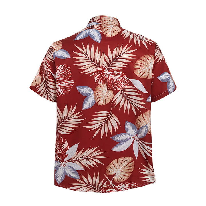 Chemise à manches courtes pour homme, imprimé feuilles tropicales rouges éclatantes, idéale pour les fêtes - image 10