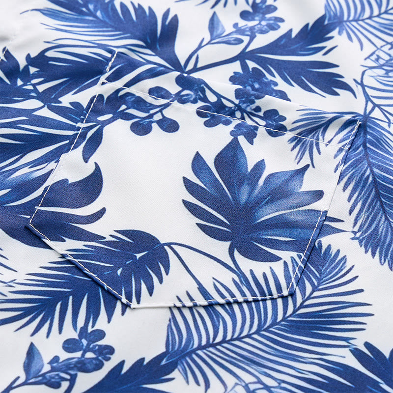 Chemise à manches courtes pour homme, style hawaïen, imprimé feuilles bleues - image 6