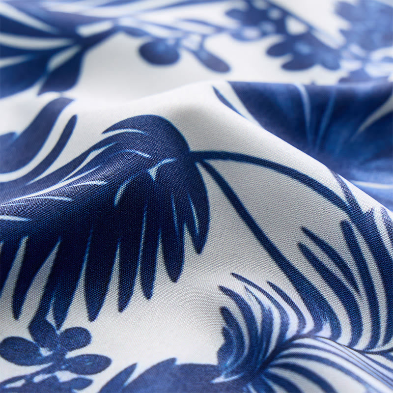 Chemise à manches courtes pour homme, style hawaïen, imprimé feuilles bleues - image 7