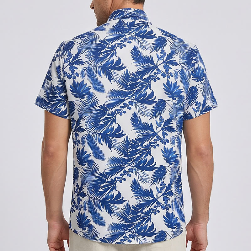 Chemise à manches courtes pour homme, style hawaïen, imprimé feuilles bleues - image 3
