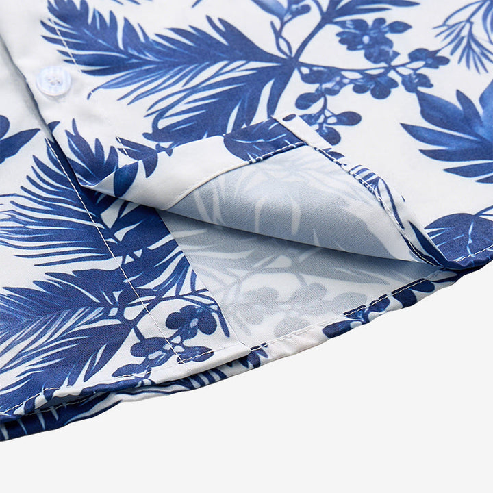Chemise à manches courtes pour homme, style hawaïen, imprimé feuilles bleues - image 9