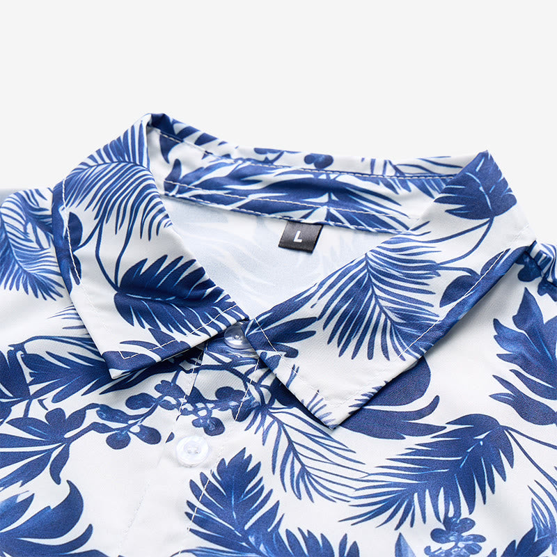 Chemise à manches courtes pour homme, style hawaïen, imprimé feuilles bleues - image 4