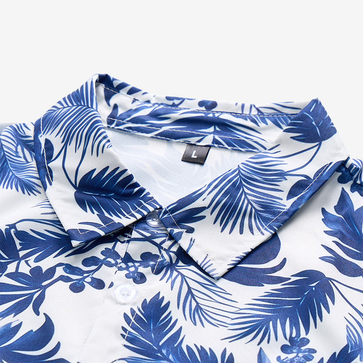 Chemise à manches courtes pour homme, style hawaïen, imprimé feuilles bleues - image 4
