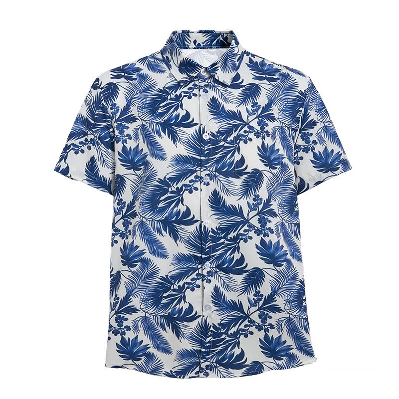 Chemise à manches courtes pour homme, style hawaïen, imprimé feuilles bleues - image 10