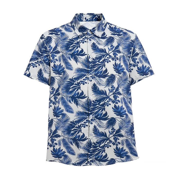 Chemise à manches courtes pour homme, style hawaïen, imprimé feuilles bleues - image 10