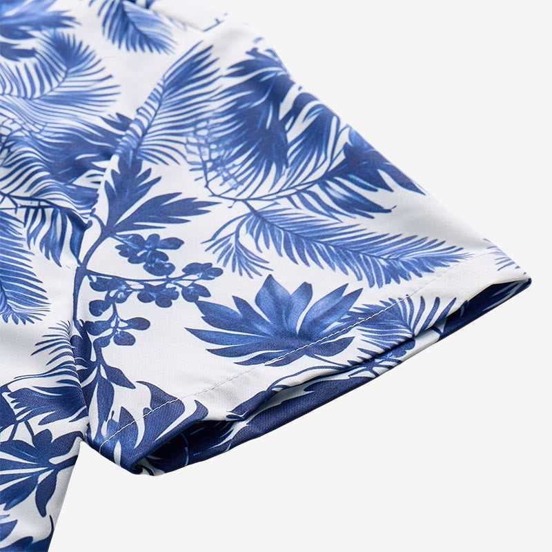 Chemise à manches courtes pour homme, style hawaïen, imprimé feuilles bleues - image 8