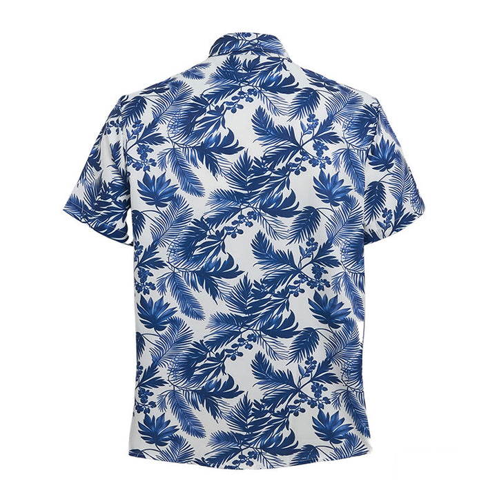 Chemise à manches courtes pour homme, style hawaïen, imprimé feuilles bleues - image 11