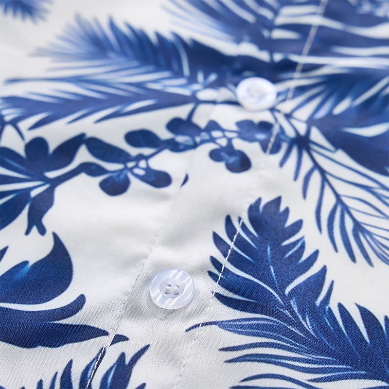Chemise à manches courtes pour homme, style hawaïen, imprimé feuilles bleues - image 5