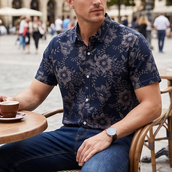 Chemise décontractée à manches courtes pour homme, imprimé floral, idéale pour les fêtes - Noir - 5XL - image 7