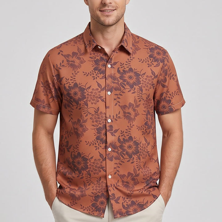 Chemise décontractée à manches courtes pour homme, imprimé floral, idéale pour les fêtes - image 1