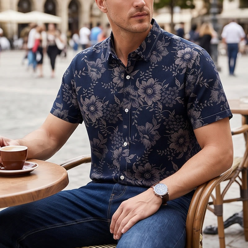 Chemise décontractée à manches courtes pour homme, imprimé floral, idéale pour les fêtes - Noir - 5XL - image 7