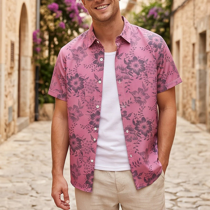 Chemise décontractée à manches courtes pour homme, imprimé floral, idéale pour les fêtes - Rose - 5XL - image 4