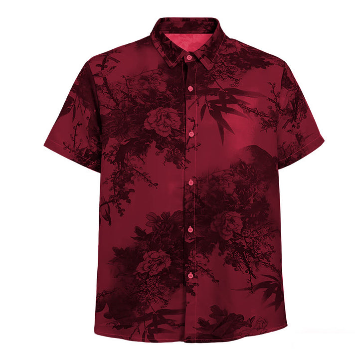 Chemise de vacances à manches courtes pour homme, imprimé floral foncé - image 13