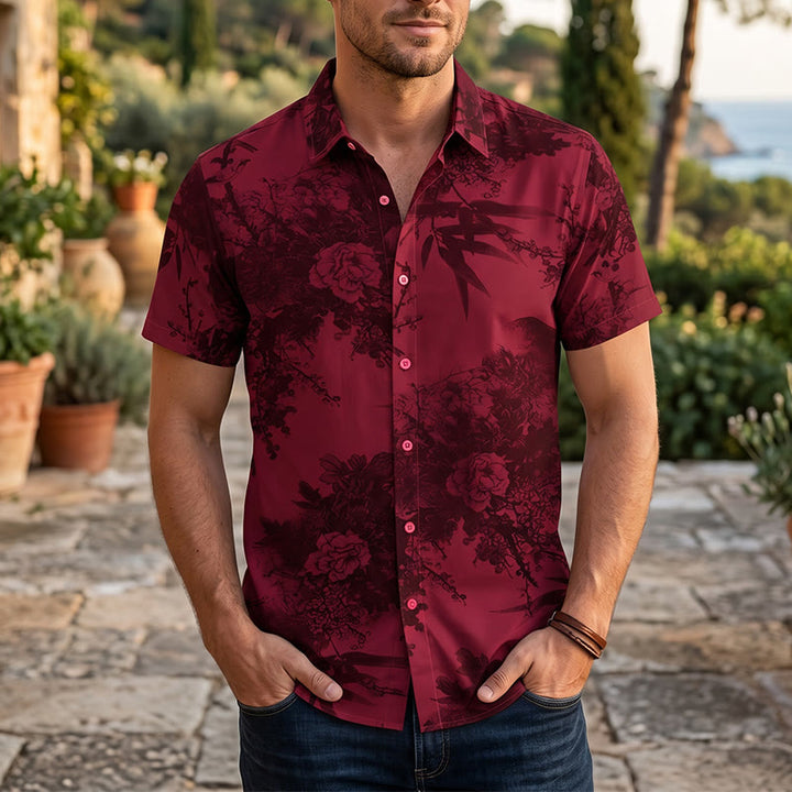 Chemise de vacances à manches courtes pour homme, imprimé floral foncé - Rouge - 5XL - image 5