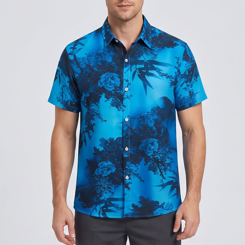 Chemise de vacances à manches courtes pour homme, imprimé floral foncé - image 1