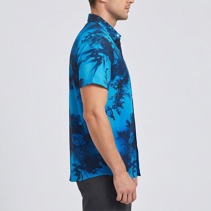 Chemise de vacances à manches courtes pour homme, imprimé floral foncé - image 2