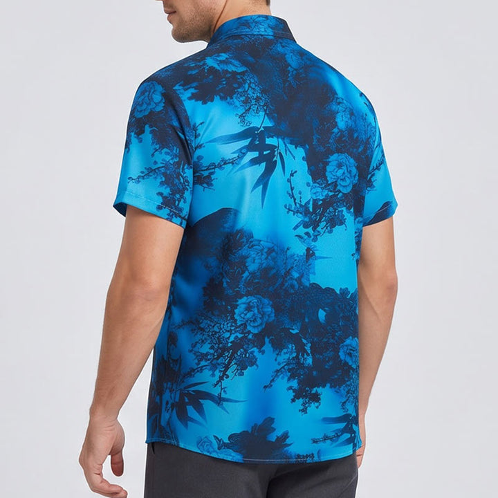 Chemise de vacances à manches courtes pour homme, imprimé floral foncé - image 3