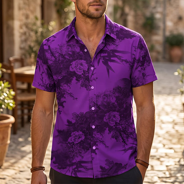 Chemise de vacances à manches courtes pour homme, imprimé floral foncé - Violet - 5XL - image 4