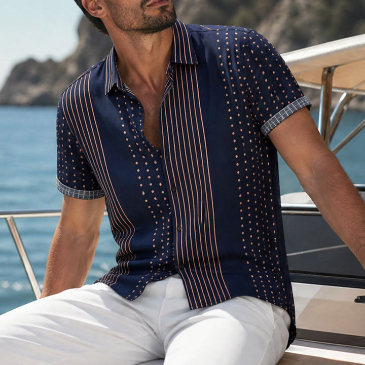 Chemise à manches courtes à rayures et à pois d'inspiration ethnique - Bleu marine - 5XL - image 4