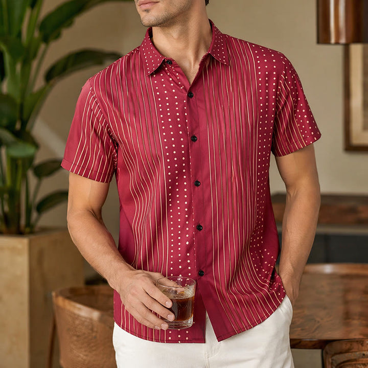 Chemise à manches courtes à rayures et à pois d'inspiration ethnique - Bourgogne - 5XL - image 0