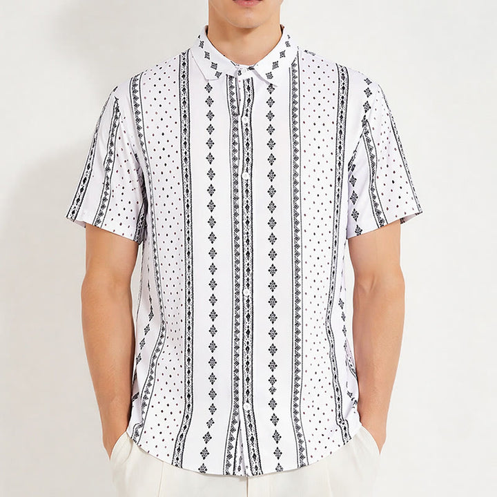 Chemise blanche à manches courtes à motif ethnique d'inspiration bohème - image 2