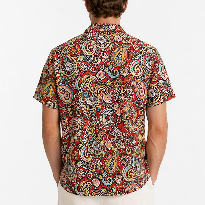 Chemise de camp à manches courtes à imprimé cachemire rouge funky - image 3