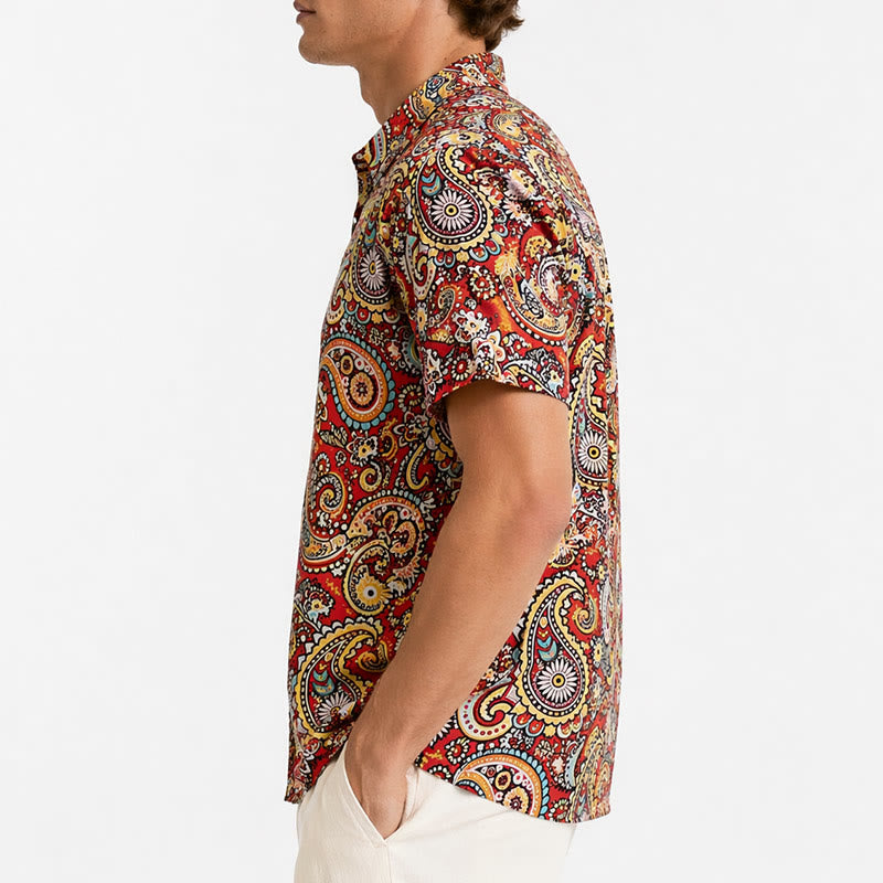 Chemise de camp à manches courtes à imprimé cachemire rouge funky - image 2